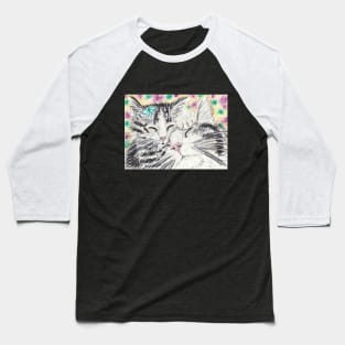 Tabby cat  love kitten watercolor painting Baseball T-Shirt